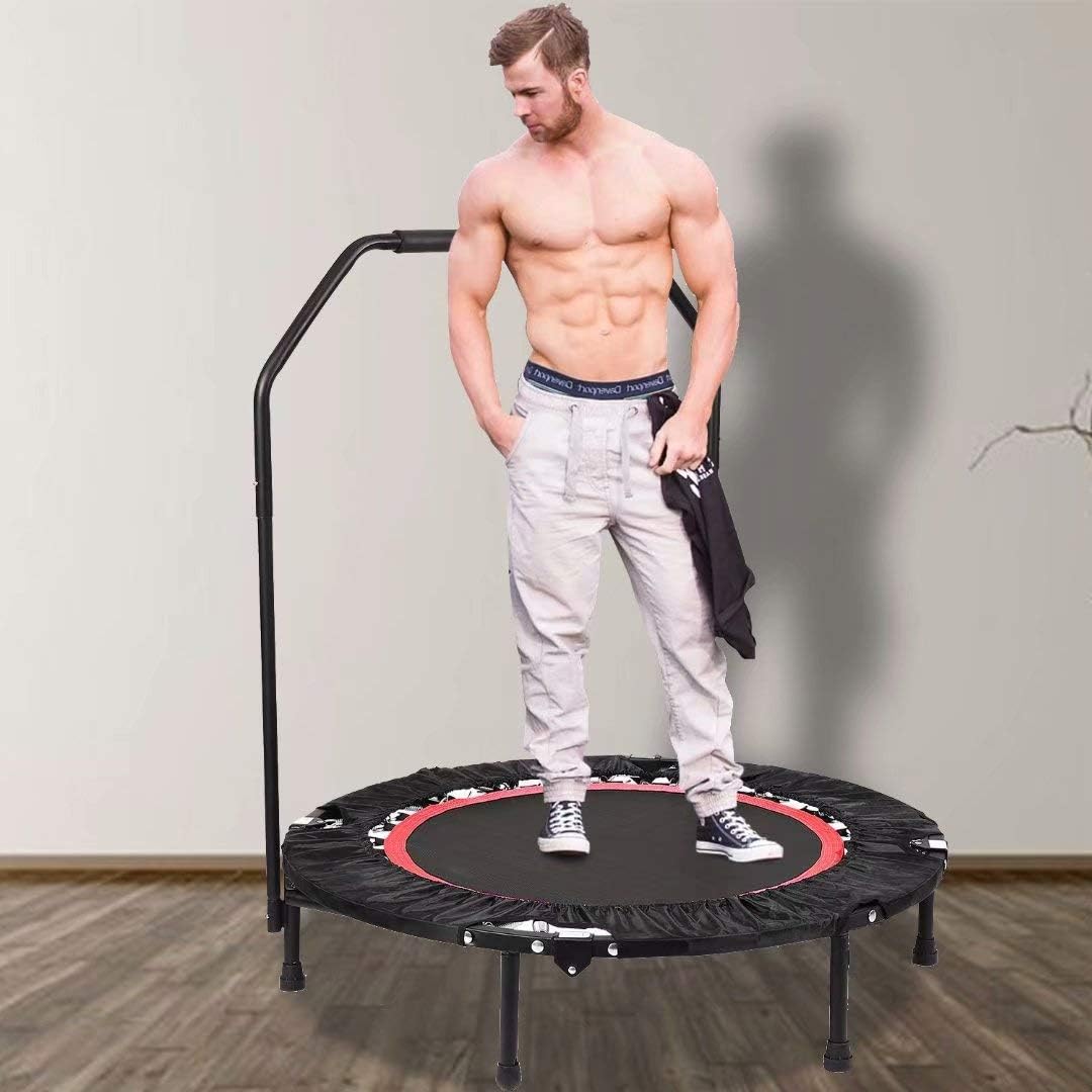 Hosmat 40 Inch Mini Exercise Trampoline for Adults or Kids - Indoor Fitness Rebounder Trampoline with Adjustable Handle Bar | Max. Load 300LBS (Red-40In-Unadjustable Legs)