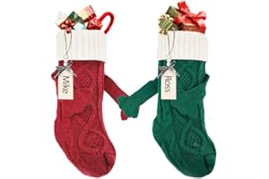 HOUSCLY 2 Pack Christmas Stockings with Name Tags, 18Inches Large Cable Knitted Personalized Xmas Stocking for 2024 Xmas Kids Gift, Family Fireplace Holiday Party Decoration,Splicing Color(2 Pc)