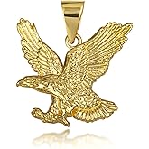 Gold Soaring Bald Eagle Freedom Pendant Necklace | 10K or 14K Yellow, Rose, or White Gold | Choice of Small/Large, Pendant Only or Chain Length