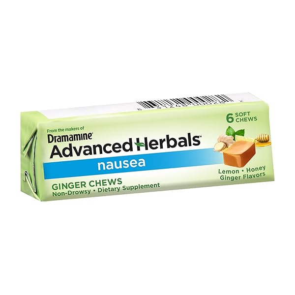 FROM THE MAKERS OF DRAMAMINE, ADVANCED HERBALS, GINGER CHEWS, NAUSEA RELIEF SOFT CHEWS LEMON-HONEY-GINGER, 6 COUNT, 12 PACK