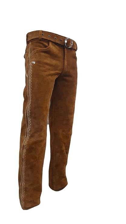 Shamzee Trachten Lederhose lang inklusive Gürtel aus Echtleder in Olive Farbe größe 46-62