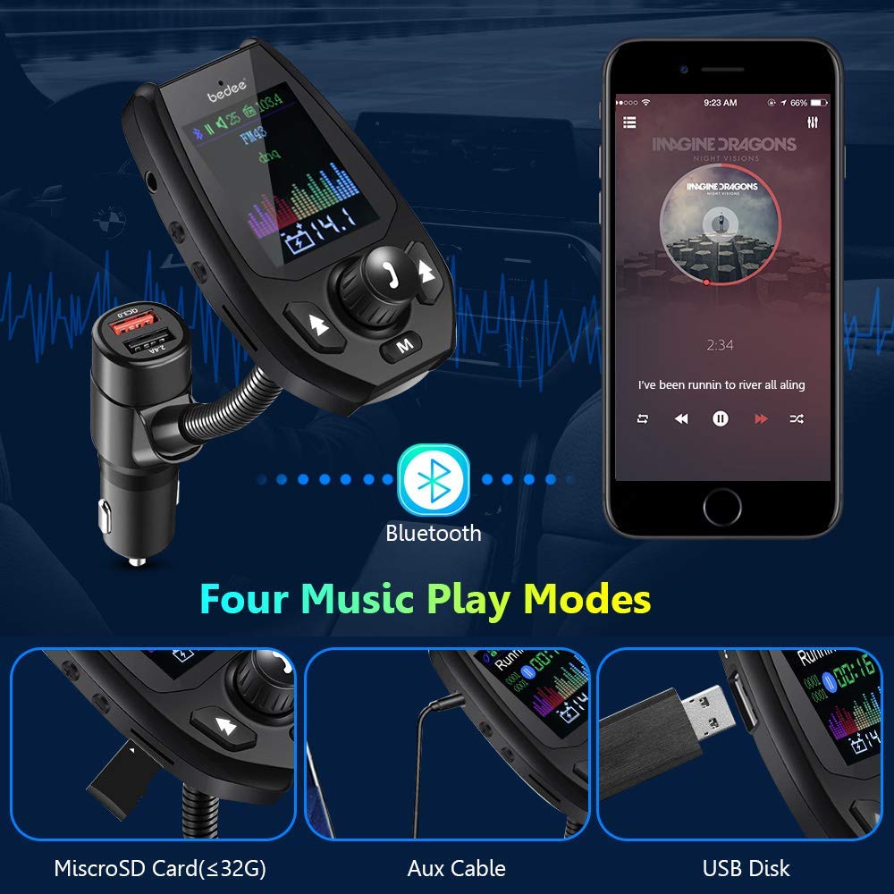 bedee Bluetooth FM Transmitter, FM Transmitter Car with 1.8\