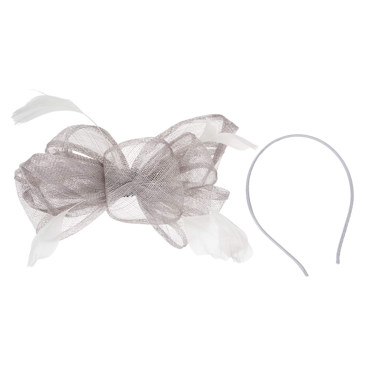 Lurrose Fascinator Headband Large Mesh Bow Headband Vintage Tea Party Headdress for Ladies (Grey)
