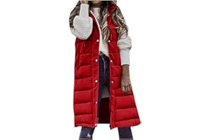 MELDVDIB Winter Long Puffer Vest for Women Windproof Hooded Quilted Down Vest Padded Sleeveless Long Coats Jacket Outerwear