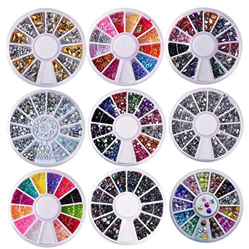 Biuteeã€€10 Wheels nail art decor accessories Nail Rhinestones Premium Manicure Nail Art Decorations Total of 15000 Gems Nail Tools