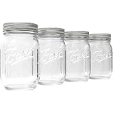 Ball Regular Mouth Pint 16oz. Glass Mason Jar with Lids and Bands, 4 Count