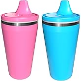 Re-Play 10 oz Insulated Stainless Steel Sippy Cup (2 Pack) - No-Spill Hard Spout Toddler Cup, Keeps Drinks Cold, Dishwasher Safe & Durable - Made in USA, Pink/Sky