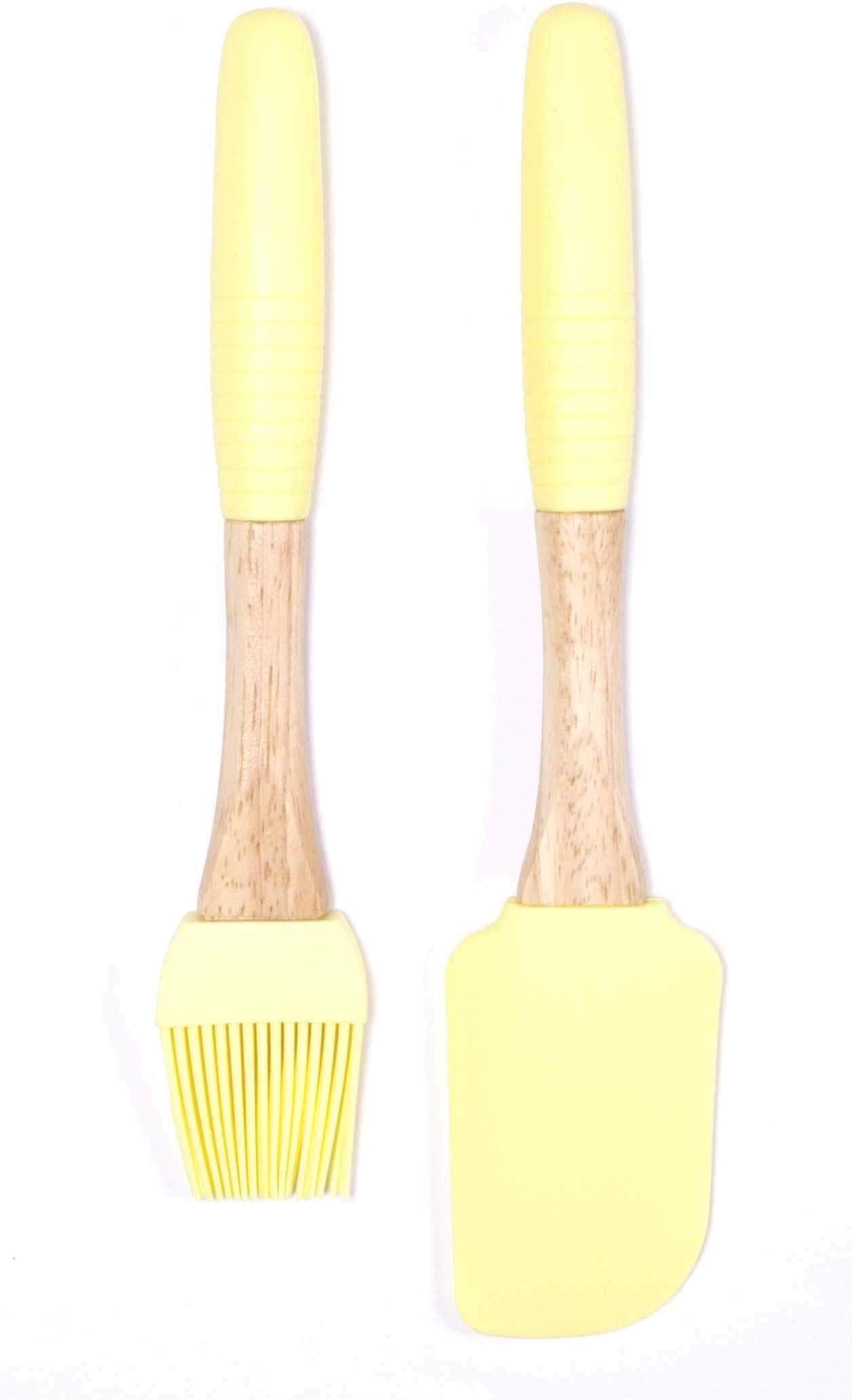 Silicone and Wood 2 Piece Pastel Kitchen and Baking Set pastry scraper and brush yellow