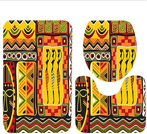 Keshia Dwete three-piece toilet seat pad customAfrican Collection African Animals in Safari Theme Ancient Cultral Ethnic Art Grunge Style Bohemian