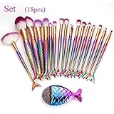 Goddessvan 18PCS Makeup Brush Set Premium 3D Mermaid Synthetic Foundation Eyebrow Eyeliner Blush Cosmetic Concealer Brushes