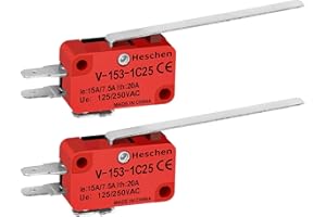 Heschen Micro Switch, V-153-1C25, SPDT, Long Hinge Lever, 20A 250VAC, 2 Pack