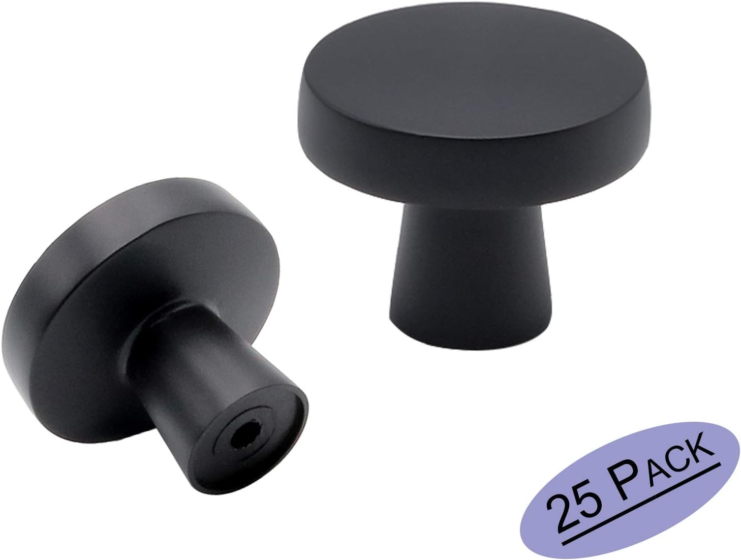 25 Pack goldenwarm Kitchen Drawer Knobs Matte Black Cabinet Door Knobs Round - LS5310BK Mushroom Style Black Drawer Knobs Solid Bathroom Cabinet Hardware for Closet,Cupboard