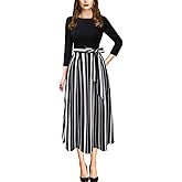 VFSHOW Womens Elegant Pockets Belted Work Business Office Casual Party Pleated A-Line Midi Dress