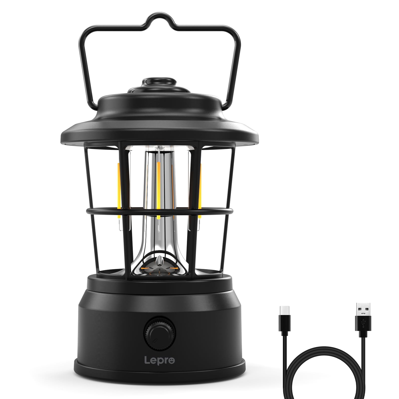Lepro ランタン USB充電式 レトロ LEDランタン おしゃれ キャンプランタン アンティーク風 ソロキャンプ【高輝度/昼光色・電球色・昼白色切替/無段階調光】クラシカル らんたん アウトドア キャンプ 登山 夜釣り 防災 停電 緊急 非常用 ブラック