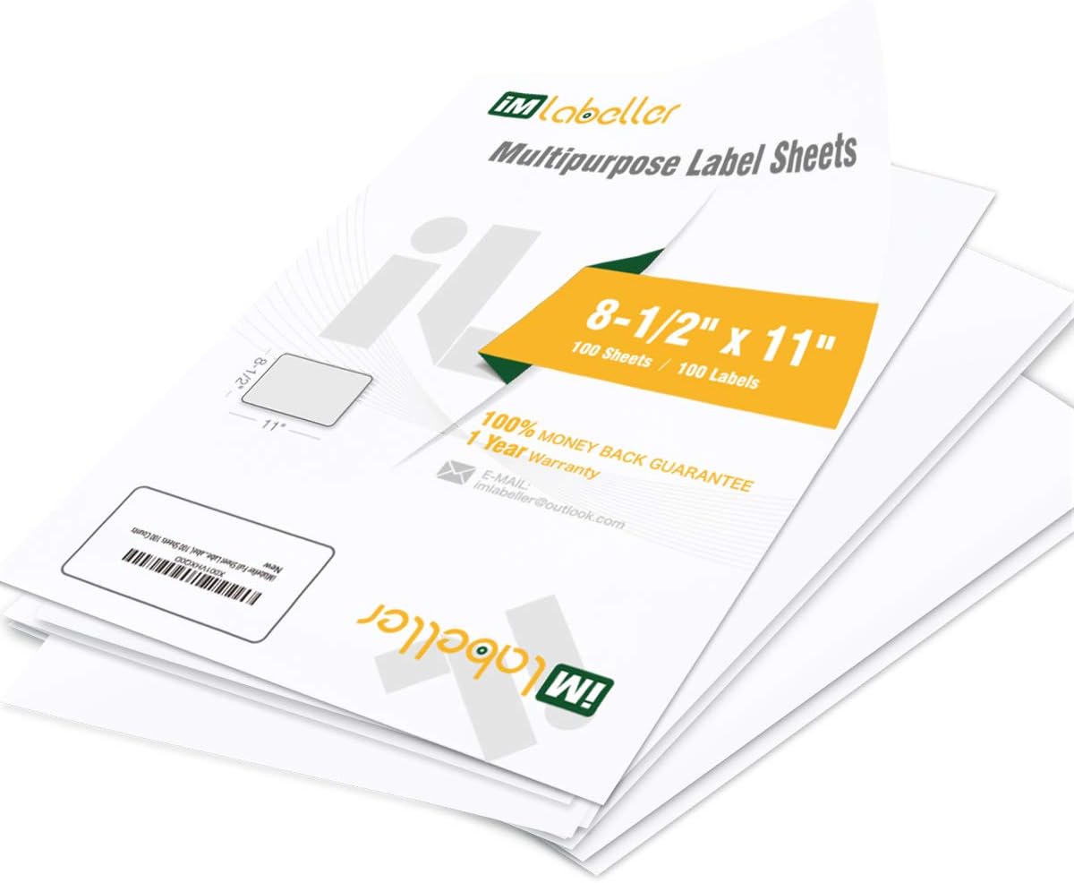 iMlabeller Full Size Label Sheets 8.5x11 Laser and Inkjet Full Page Label Shipping Labels, Printable Sticker Paper, 100 Sheets 100 Counts : Office Products