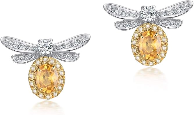 14k White Yellow Gold Natural Sapphire Stud Earrings With Diamond for Women