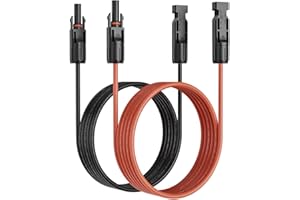 Bateria Power 10Feet 10AWG (6mm²) Solar Extension Cable with Female and Male Connectors, Solar Extension Wire Solar Panel Adaptor for RV Solar Panels (1 Pair Black and Red)