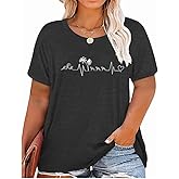 GeLivable Women's Summer Plus Size Beach Vacation Printed Short Sleeve Round Neck Casual Top
