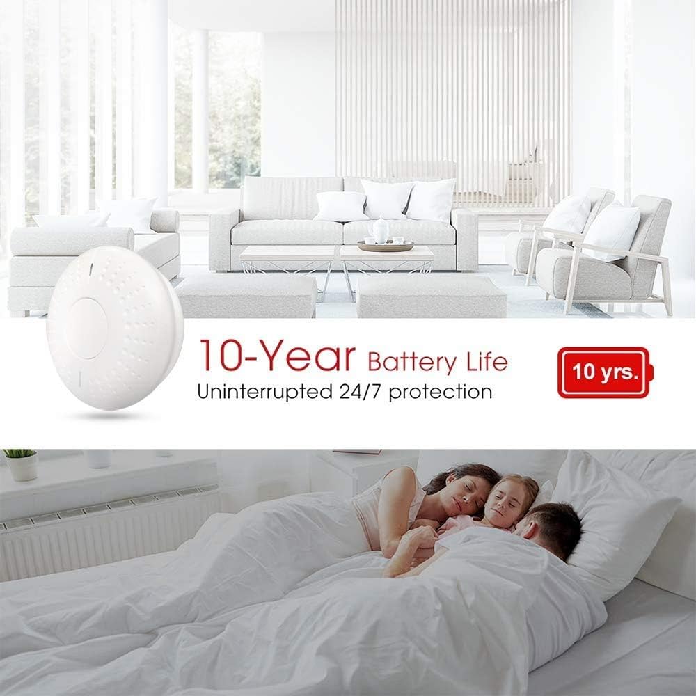 2 Pack Photoelectric Smoke Detector Sealed-in 10 Year Lithium Battery-Operated Fire Alarm - - 