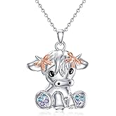 SOESON Highland Cow Necklace for Women 925 Sterling Silve Cow Necklace Highland Cow Pendant Scottish Cow Jewelry Birthday Christmas Wedding Graduation Gift