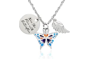 GREDSTAR Now She Flies with Butterfly Urn Necklace for ashes Cremation Jewelry Cremation Necklace Jewelry for Ashes