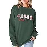 GLIGLITTR Women Christmas Meowy Catmas Sweatshirt Cute Xmas Cats Graphic Crewneck Sweater Long Sleeve Oversized Pullover Tops