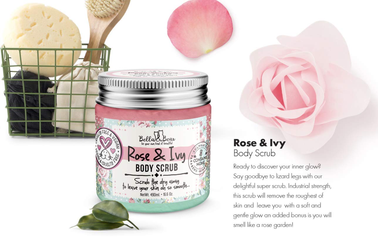 Bella and Bear Rose & Ivy Body Scrub Exfoliator - Cruelty-Free - Vegan (7oz) : Beauty