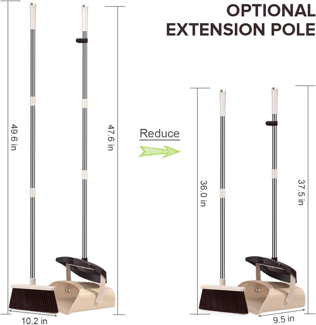 Mosuch Broom and Dustpan Set Extendable Long Handle Brooms Upright Standing Dustpans Lightweight Stainless Self-Clean Soft Broom Combo for Home Indoor Kitchen Lobby Office Living Room: Kitchen & Dining