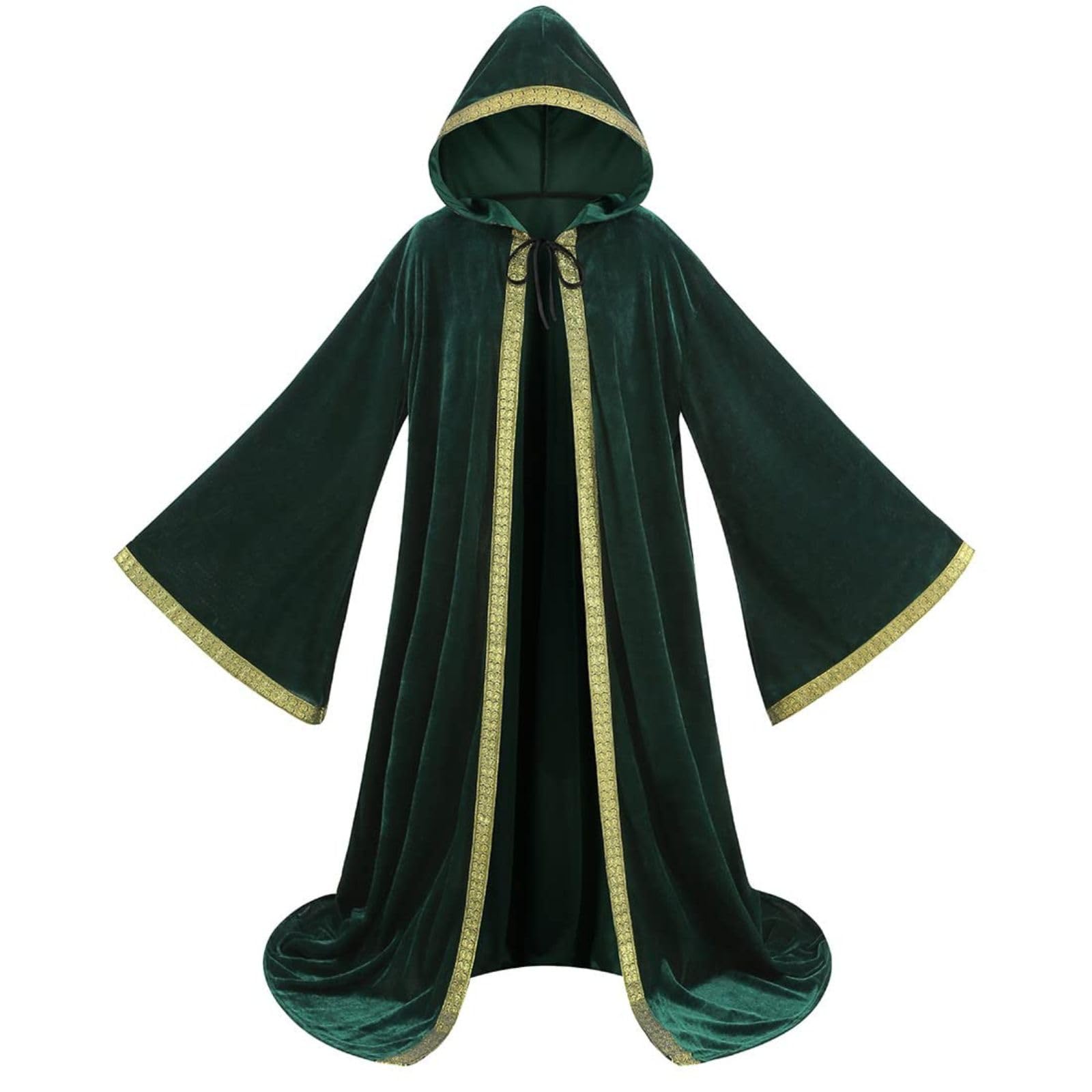 HAPNBCELE Wizard Robe Cloak with Hood Men Women, Renaissance Costume Medieval Velvet Cape Long Sleeve Halloween Dress Up (Green, 63 Inches/160cm) — image 1