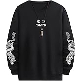 WDIRARA Men's Dragon Letter Graphic Print Sweatshirt Long Sleeve Round Neck Tops Casual Pullovers