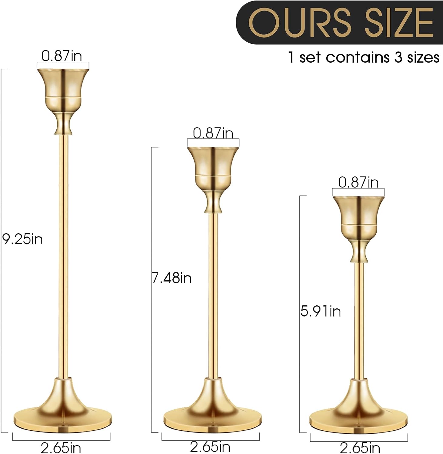 Candlestick Holders Taper Candle Holders, Brass Gold Candlestick Holder Set 3 Pcs Candle Stick Holders kit Decorative Candlestick Stand for Wedding Party Dinning (Brass Gold): Kitchen & Dining