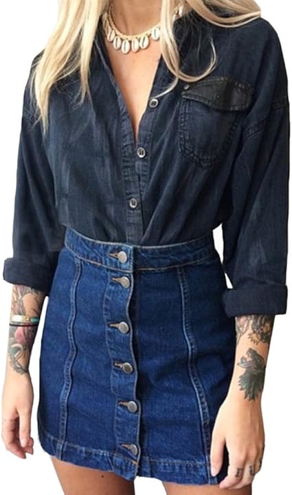 jean button up skirt