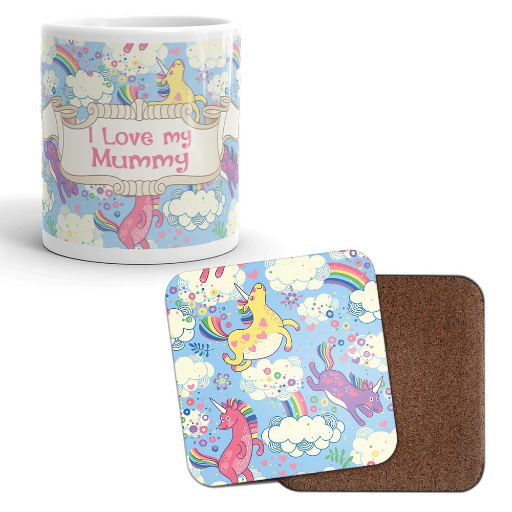 DV Mugs Ltd Mug & Coaster Set - Mummy Mum Mother Mom Fun Pretty Unicorn Rainbow #8177 (Mug & Coaster)