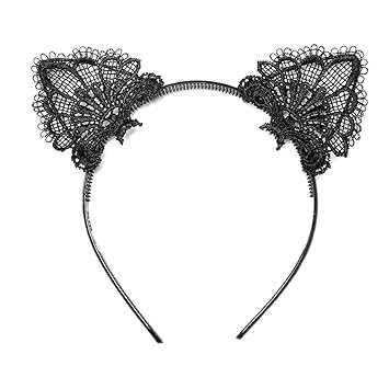 Schwarz Katzenohren Haarband, Ouinne Reizvolle Spitzen Haarreif Katze Ohr Stirnband für Weihnachten Festival Party Kopfband K