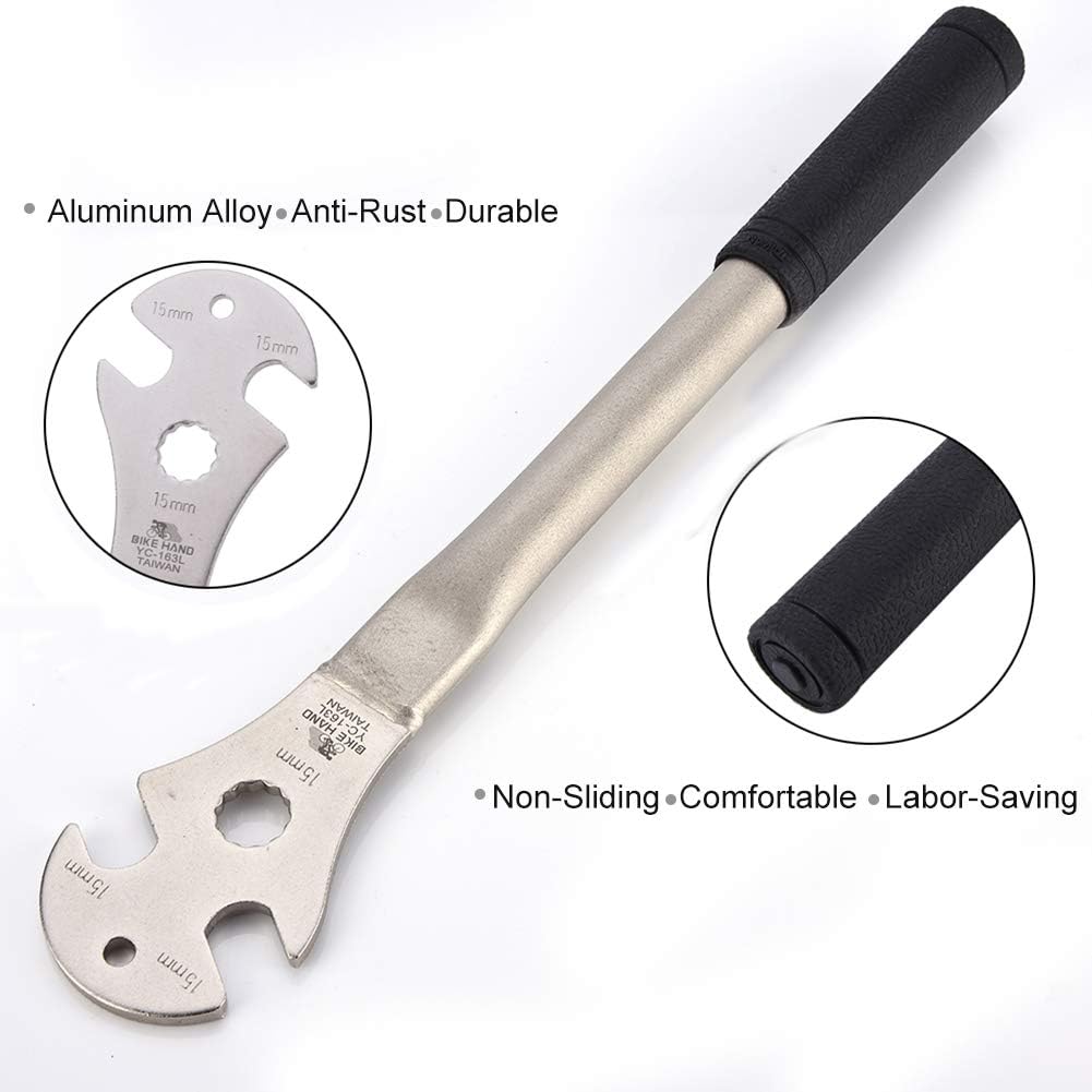 VGEBY Bike Pedal Wrench, Bike Spanners Pedal Wrench Steel Alloy Long Handle Foot Pedal Removal Wrench Tool with Slots - Image 5