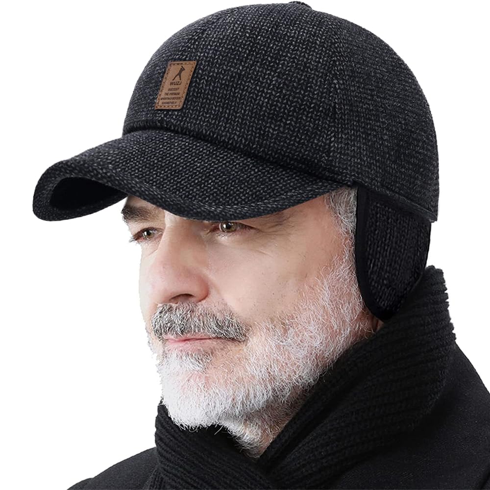 WUZJ Winter for Men Outdoor Hat, Adjustable Warm Sport Golf Baseball Cap Hats Dad Caps Earflaps Thicken 55-60CM (Brown)