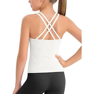 Haloumoning Girls Tank Tops Athletic Crisscross Back Sleeveless Camisole | Kids Active Running Workout Gym Yoga Dance Crop To