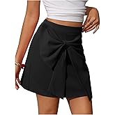 SweatyRocks Women's Bow Front Mini Skirts High Waist Wrap A Line Asymmetrical Short Skirt