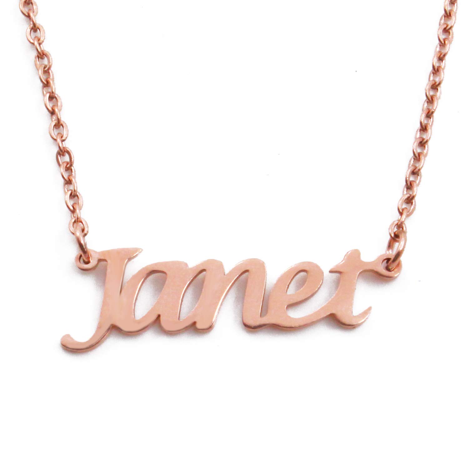 Kigu Janet Personalised Name Necklace Adjustable Chain - 18ct Rose Gold Plated - Custom Jewellery - Incl Gift Packaging