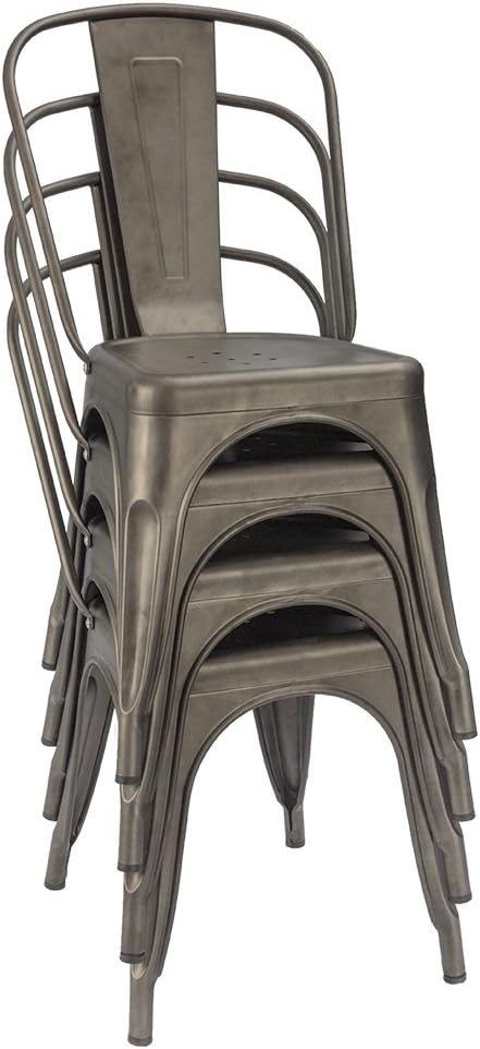 Furmax Metal Dining Chair Indoor-Outdoor Use Stackable Classic Trattoria Chair Chic Dining Bistro Cafe Side Metal Chairs Set of 4 (Gun): Home & Kitchen