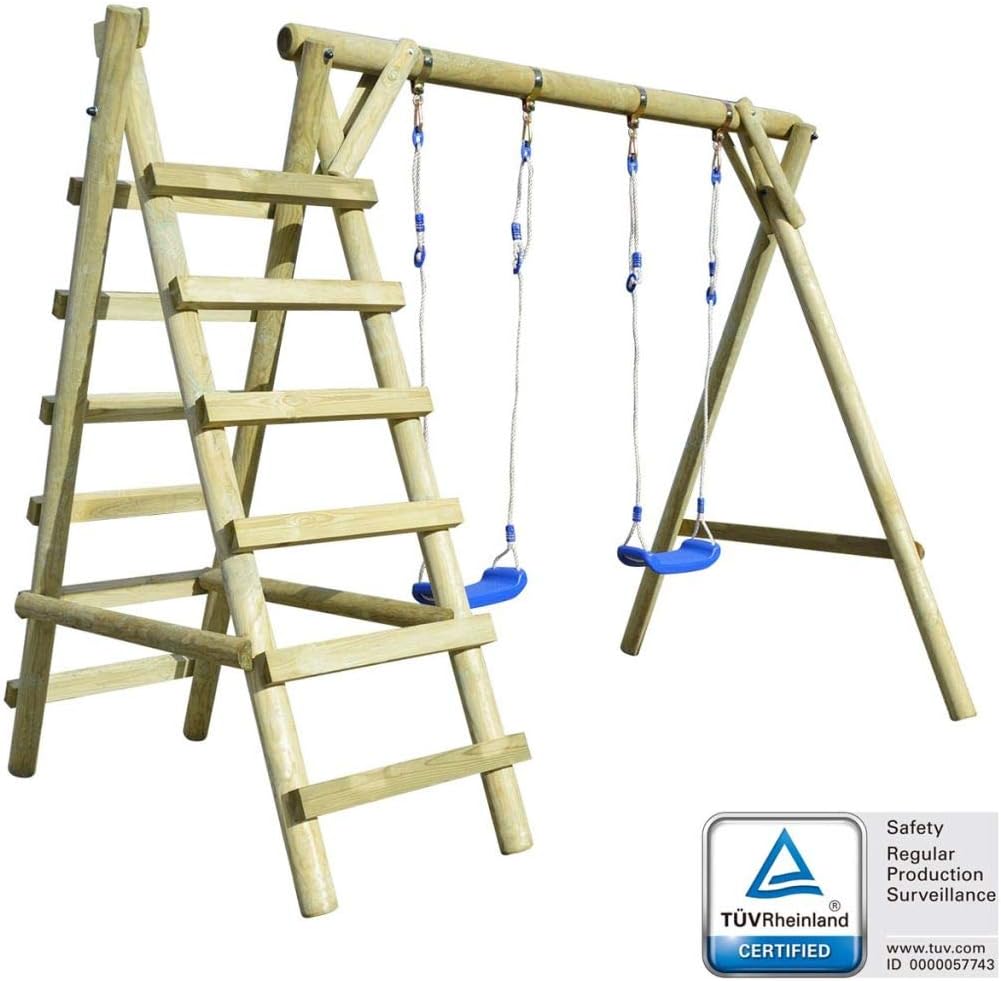 yorten Wooden Swing Set with Ladders 268x154x210 cm FSC Pinewood Brown and blue