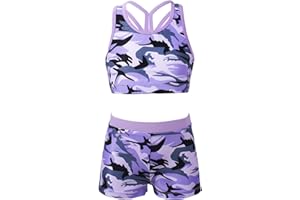 Moggemol Kids Tracksuits Activewear Crop Tank Top with Shorts Workout Sets for Girls Gymnastics Dancing Swimming