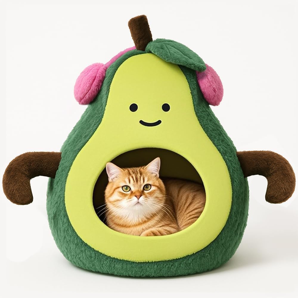 Photo 1 of MOYMO Cute Cat Beds for Indoor Cats, Small Dog Beds, Soft Washable Pet Beds for Kitten and Puppy, Funny Avocado Cat Cave, 19 Inches