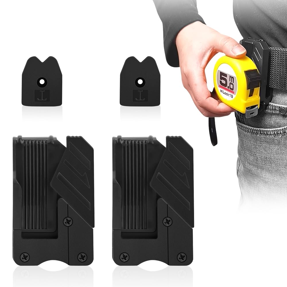 2 Pack Tape Measure Holder for Belt - Universal Tape Measure Holder Set, Secure, Efficient, Quick-Lock, Double The Convenience for Your Tool Belt (Black 2 Pcs)