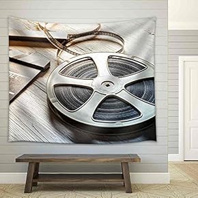 Film Camera Chalkboard and Roll on Wooden Table - Fabric Wall Tapestry Home Decor - 51x60 inches