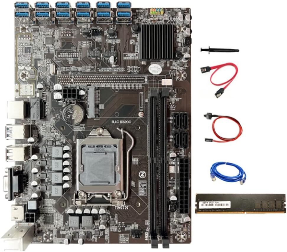Lodokdre B250C Mining Motherboard 12x PCIE USB3.0 LGA1151 DDR4 4GB RAM+Cable