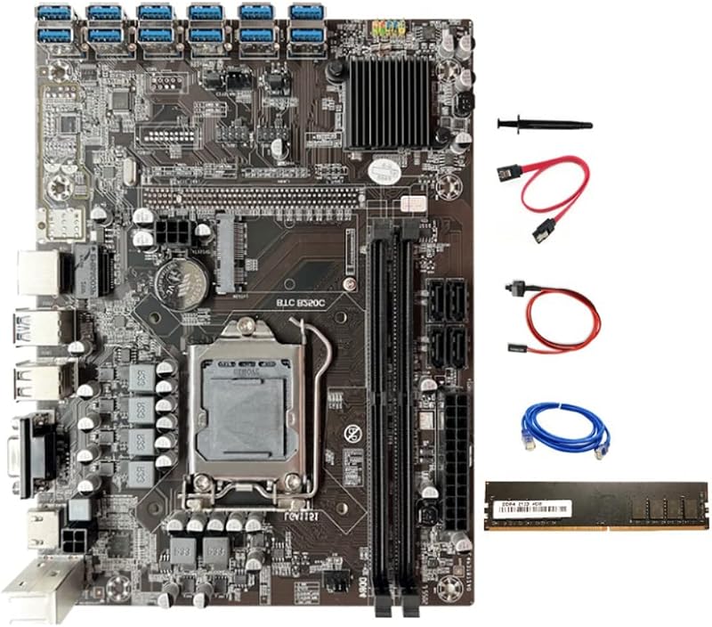 Lodokdre B250C Mining Motherboard 12x PCIE USB3.0 LGA1151 DDR4 4GB RAM+Cable