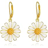 Daisy Dangle Drop Earrings 925 Sterling Silver Daisy Leverback Earrings Jewelry Gift for Women