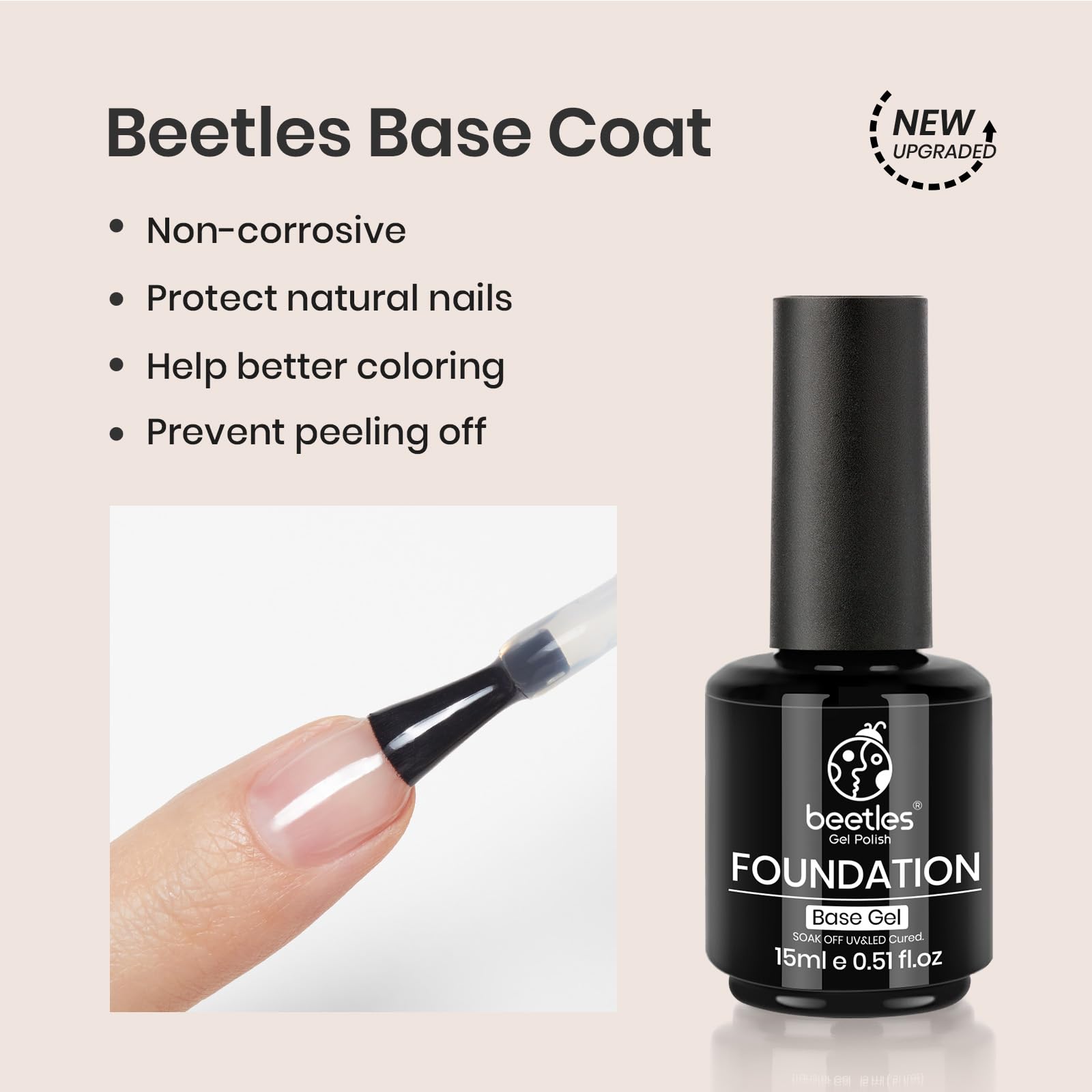 Beetles 2 Pcs 15ml No Wipe Gel Top Coat and Base Coat Set - Shine Finish and Long Lasting, Soak Off LED Nail Lamp Gel Base Top Coat Finish Nail Art Design Manicure Gifts for Women - Image 3