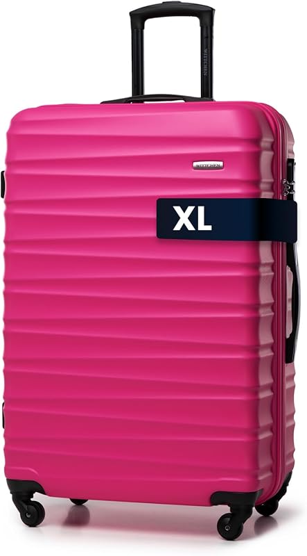 Valigia da viaggio grande trolley valigia check-in guscio rigido ABS 4 ruote piroettanti chiusura a combinazione maniglia telescopica Groove Line rosa Ryanair/ITA Airways/easyJet/Wizz Air